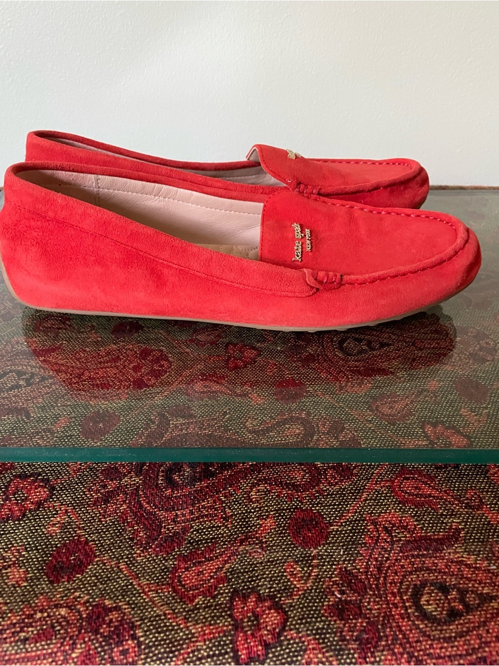 kate spade Red Dakota Suede Loafers with Gold Logo 7.5 EUC - Picture 2 of 5